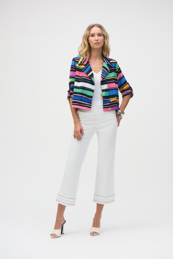 Gina Bacconi Joseph Ribkoff Gauze Stripe Print Short Boxy Blazer