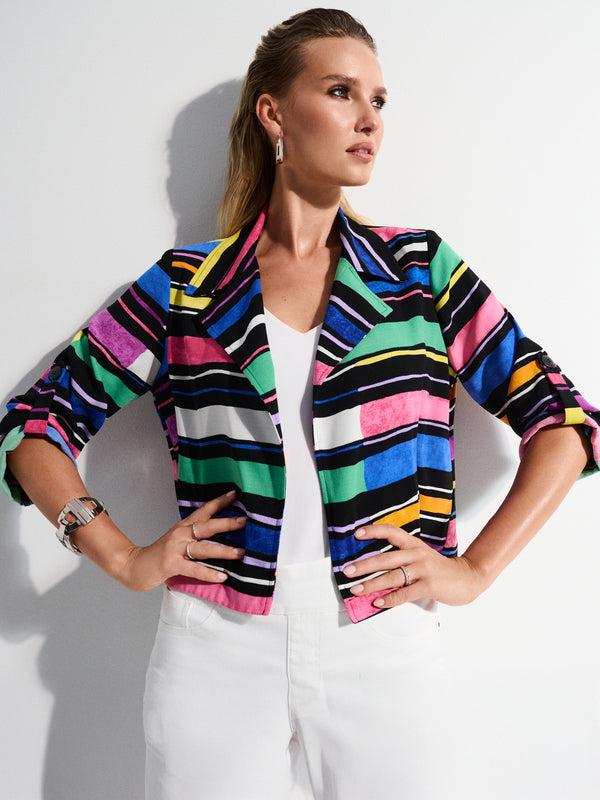 gina bacconi Joseph ribkoff gauze stripe print short boxy blazer