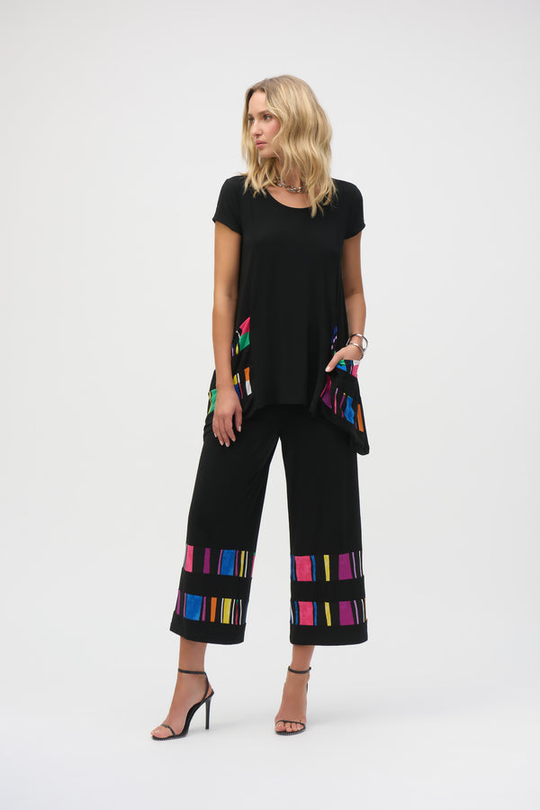 gina bacconi Joseph ribkoff silky knit stripe print culotte pants
