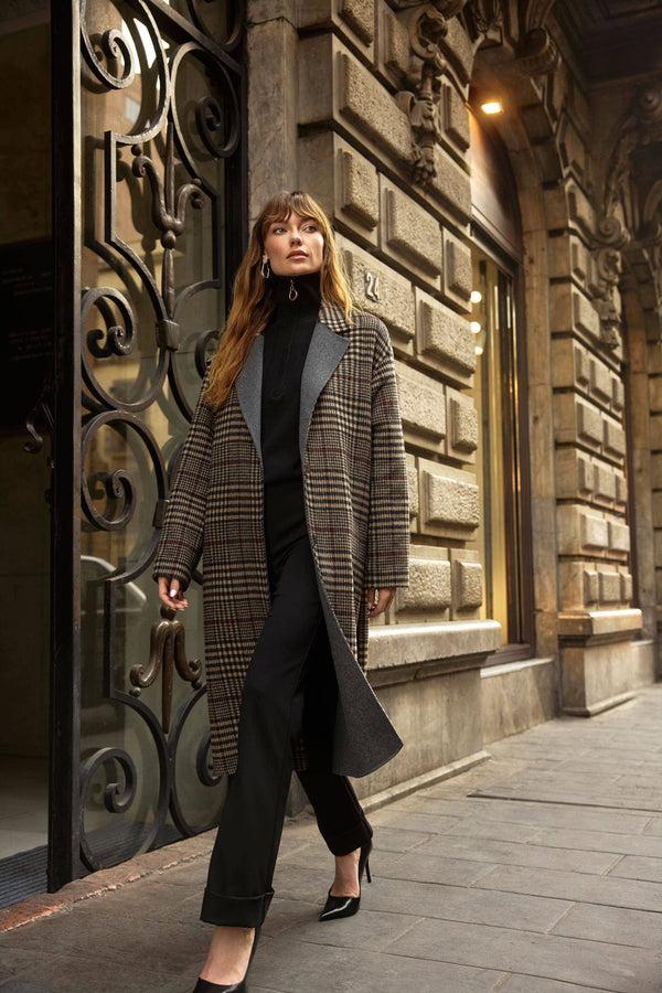 gina bacconi Joseph ribkoff wool blend plaid double-faced coat