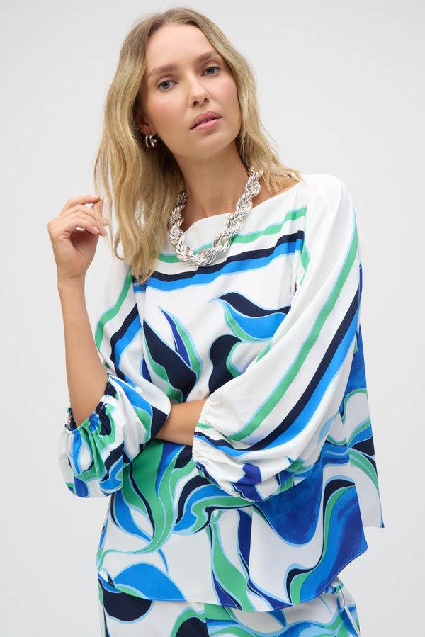 gina bacconi Joseph ribkoff woven abstract print boxy top