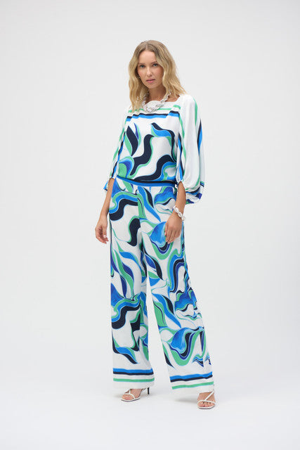 gina bacconi Joseph ribkoff woven abstract print wide-leg pants