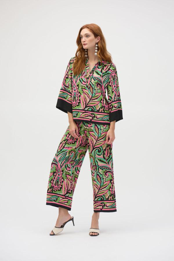 gina bacconi Joseph ribkoff woven paisley print wide-leg pants
