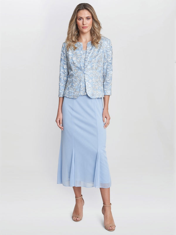 gina bacconi Joyce midi dress and jacket with embroidered lace