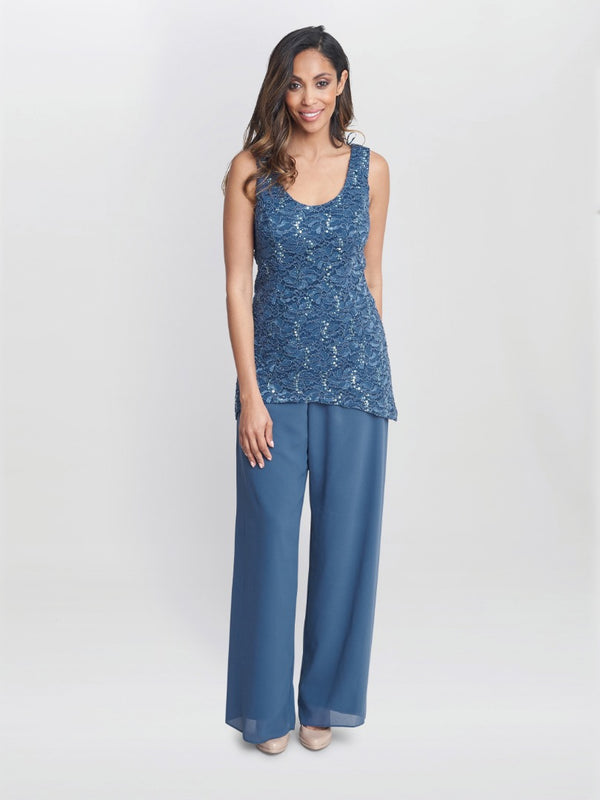 Gina Bacconi Julia 3 Piece Trouser Suit With Lace Top Jacket And Trouser