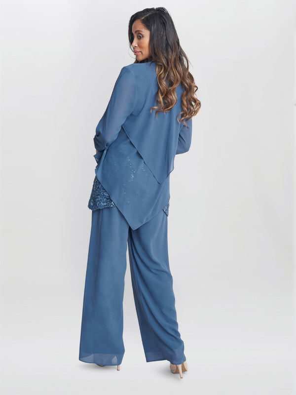 Gina Bacconi Julia 3 Piece Trouser Suit With Lace Top Jacket And Trouser