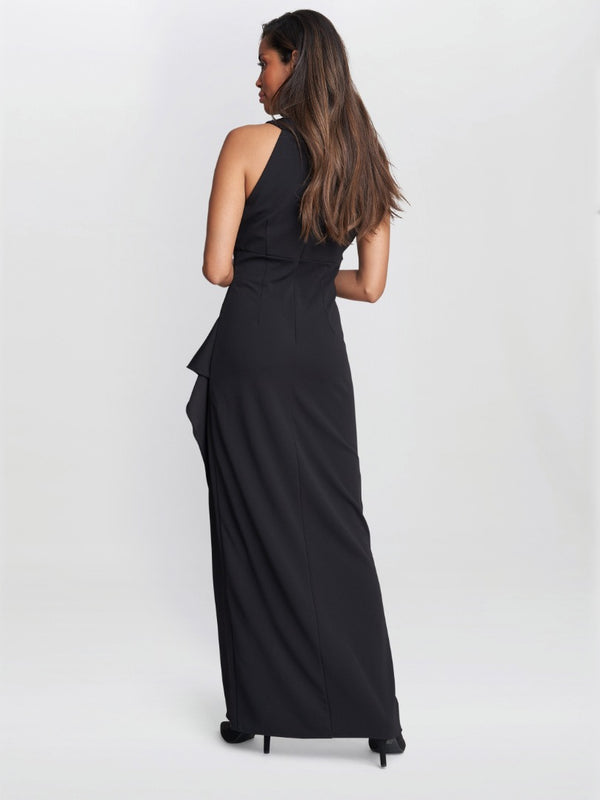 Gina Bacconi Kasandra Halter Beaded Neck Maxi Dress