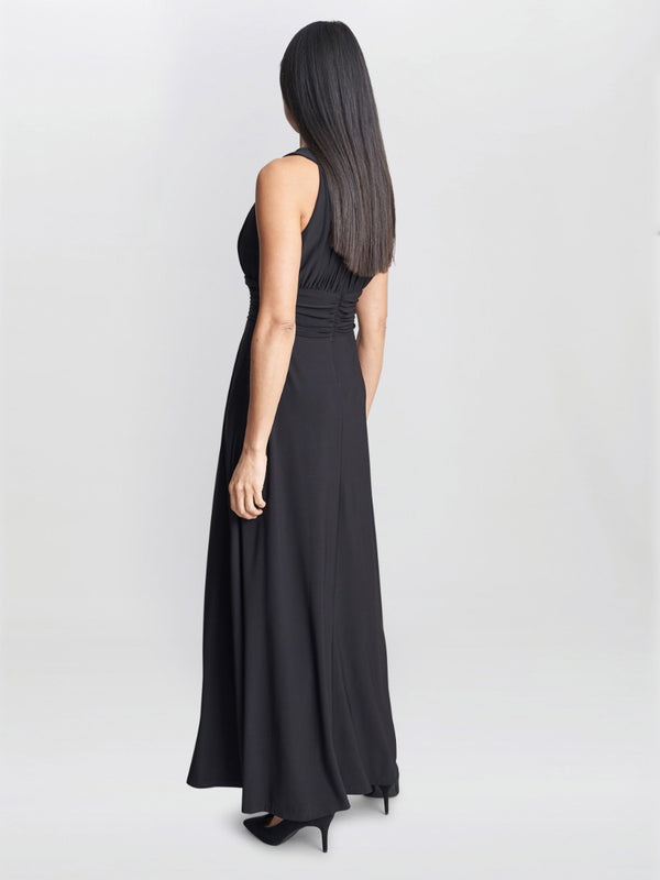 Gina Bacconi Kelsie Ruched Waist Keyhole Neck Maxi Dress