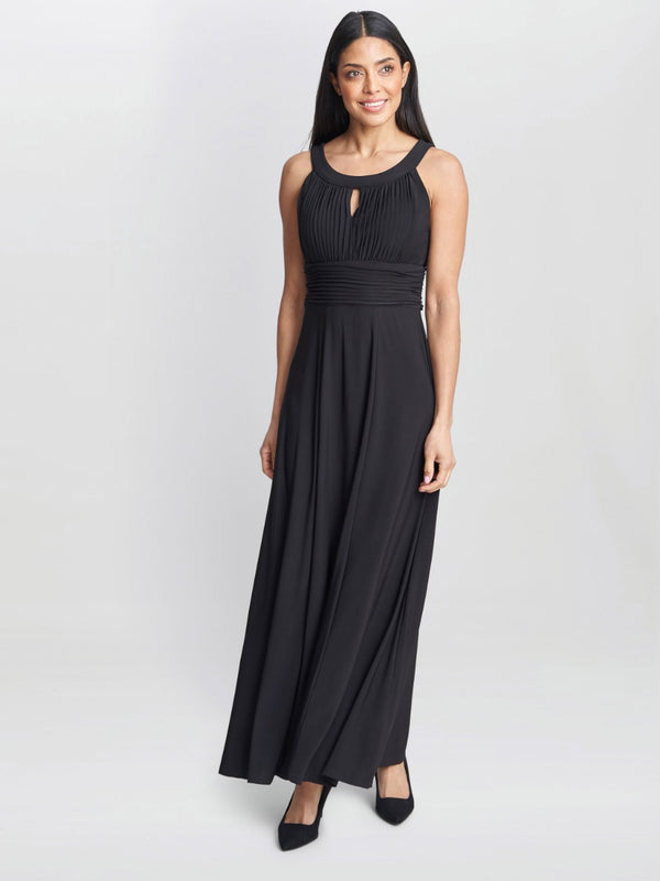 Gina Bacconi Kelsie Ruched Waist Keyhole Neck Maxi Dress