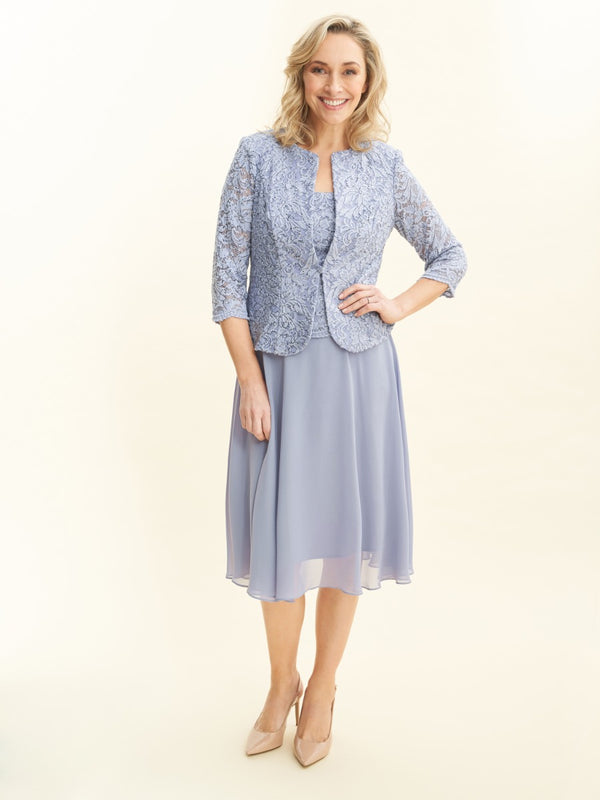 Gina Bacconi Laticia Midi Length Lace Mock Jacket Dress