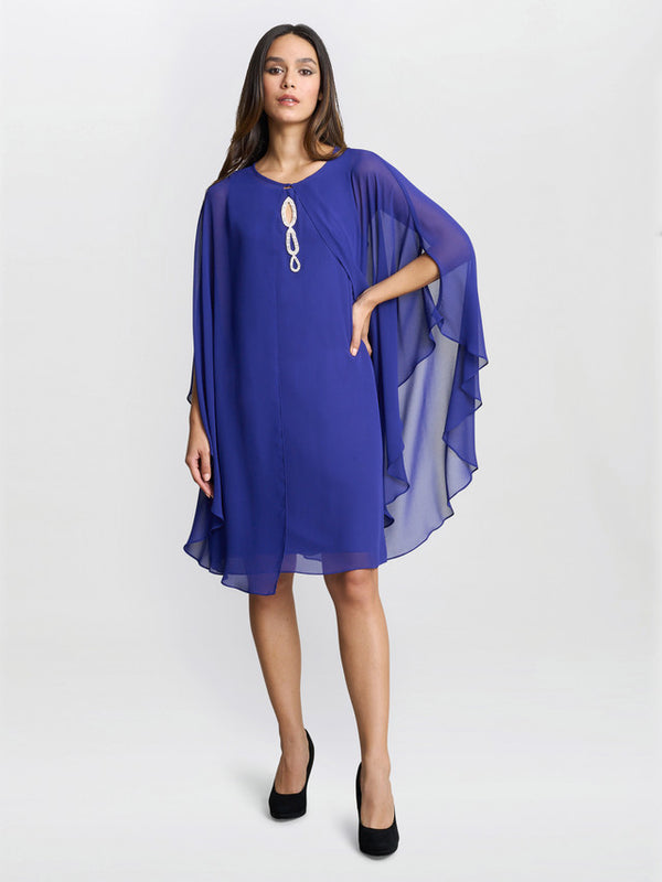 Gina Bacconi Laura Chiffon Cape And Beaded Neck Dress