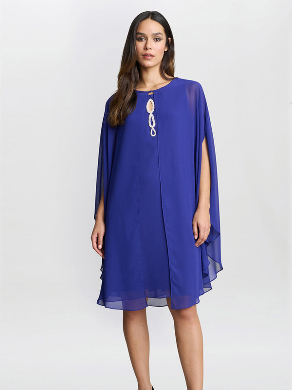 gina bacconi Laura chiffon cape and beaded neck dress