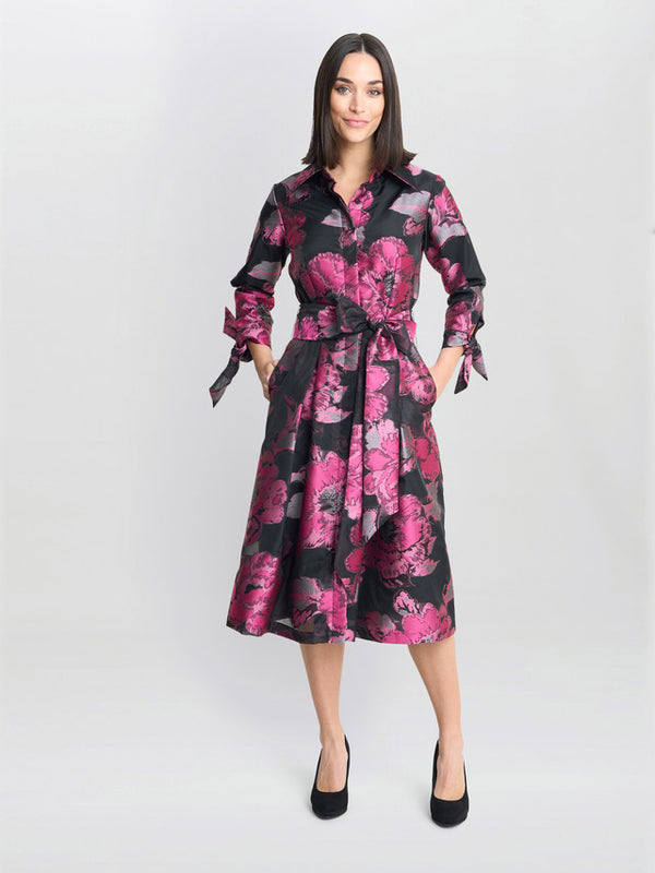 gina bacconi Lauren jacquard shirt dress Black Fuschia