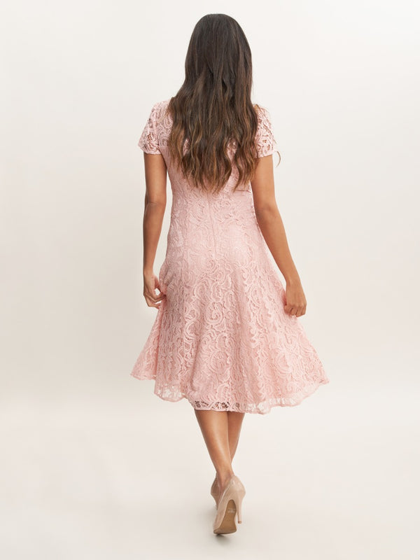 Gina Bacconi Leanne Cap Sleeve Midi Length Sequin Lace Dress