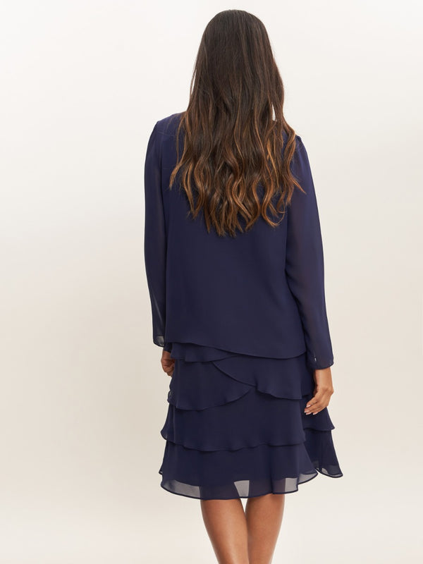 Gina Bacconi Leigh Embellished Tiered Sequin Jacket Dress SAPPHIRE