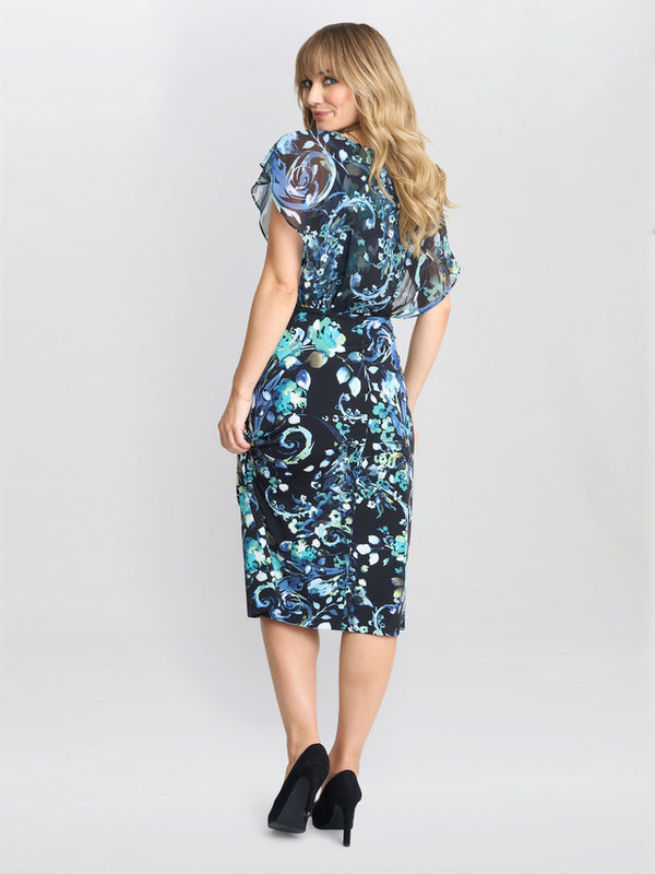 Gina Bacconi Lisa-marie Printed Chiffon Blouson Dress