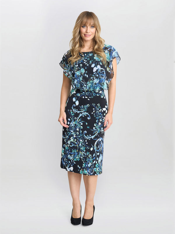 Gina Bacconi Lisa-marie Printed Chiffon Blouson Dress