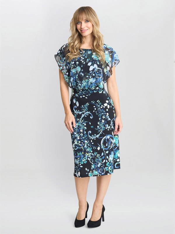 gina bacconi Lisa-marie printed chiffon blouson dress