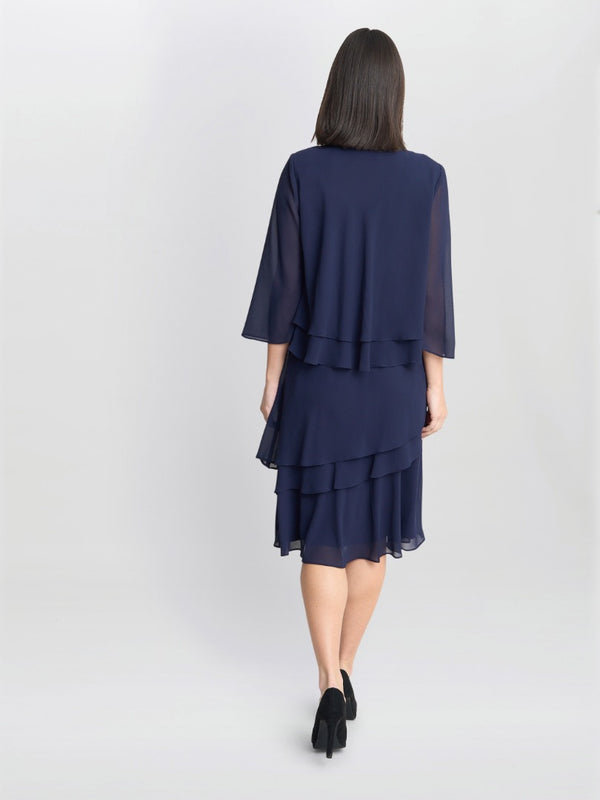 Gina Bacconi Lola Jacket And Asymmetric Triple Tiered Dress NAVY