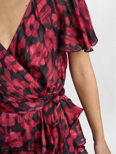 Gina Bacconi Lottie Elastic Waist Tiered Dress Black / Red