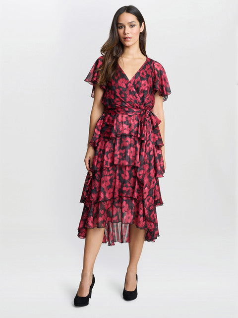 gina bacconi Lottie elastic waist tiered dress Black / Red