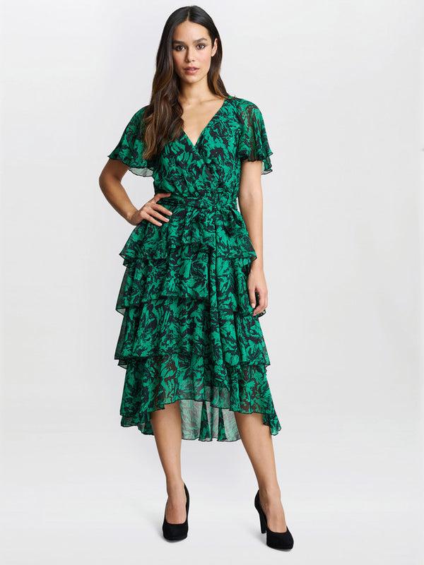 gina bacconi Lottie elastic waist tiered dress Green / Black
