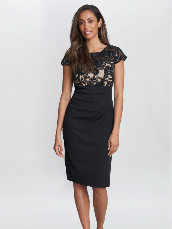 gina bacconi Maddison empire waist crepe cocktail dress