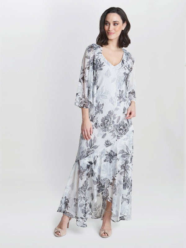 gina bacconi Mandy midi length sleeveless printed dress and jacket
