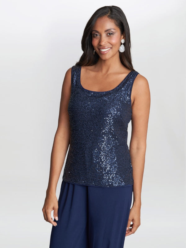 Gina Bacconi Marigot Sequin Top And Cascade Jersey Jacket Set