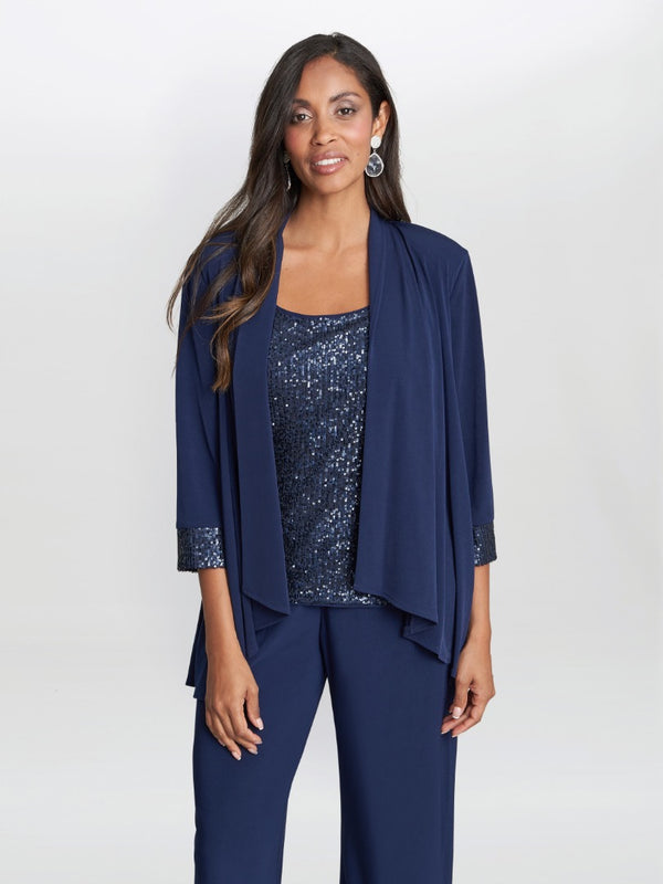 gina bacconi Marigot sequin top and cascade jersey jacket set