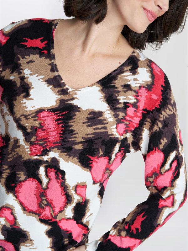 Gina Bacconi Mazie Abstract Pink Leopard Diamante Jumper