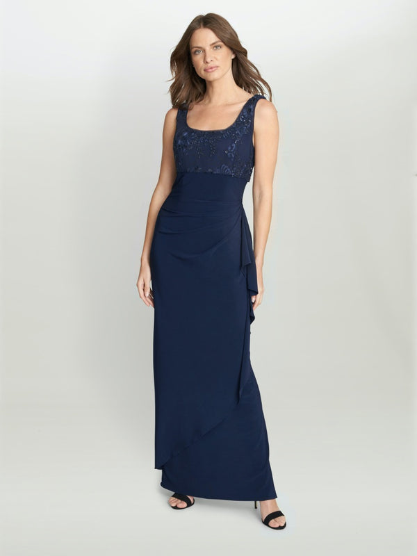 Gina Bacconi Meridith Embroidered Lace 2-piece Scoop Neck 3/4 Sleeve Jacket Dress