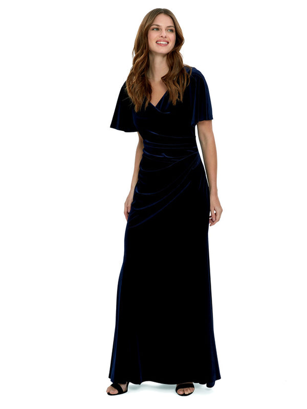 Gina Bacconi Minka Velvet Maxi Dress With Cowl Neck Navy