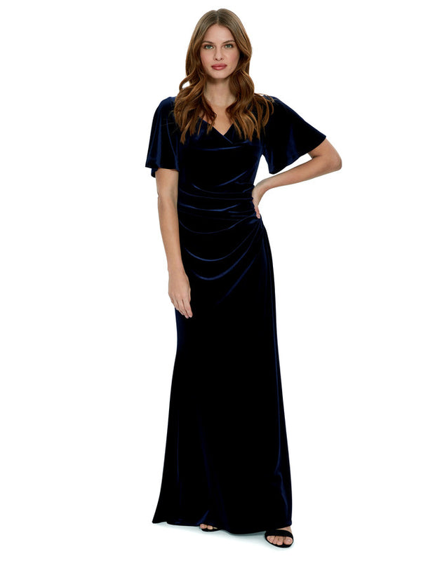 gina bacconi Minka velvet maxi dress with cowl neck Navy