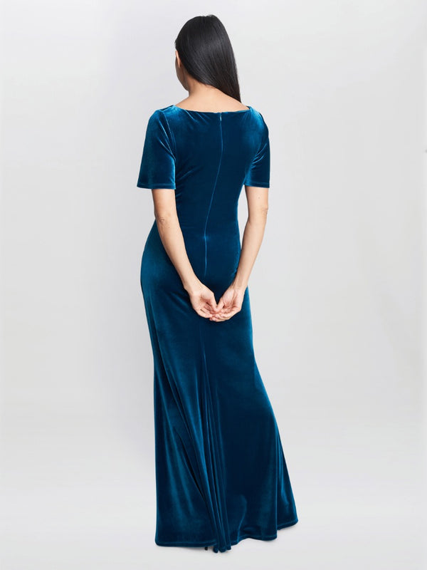 Gina Bacconi Minka Velvet Maxi Dress With Cowl Neck TEAL