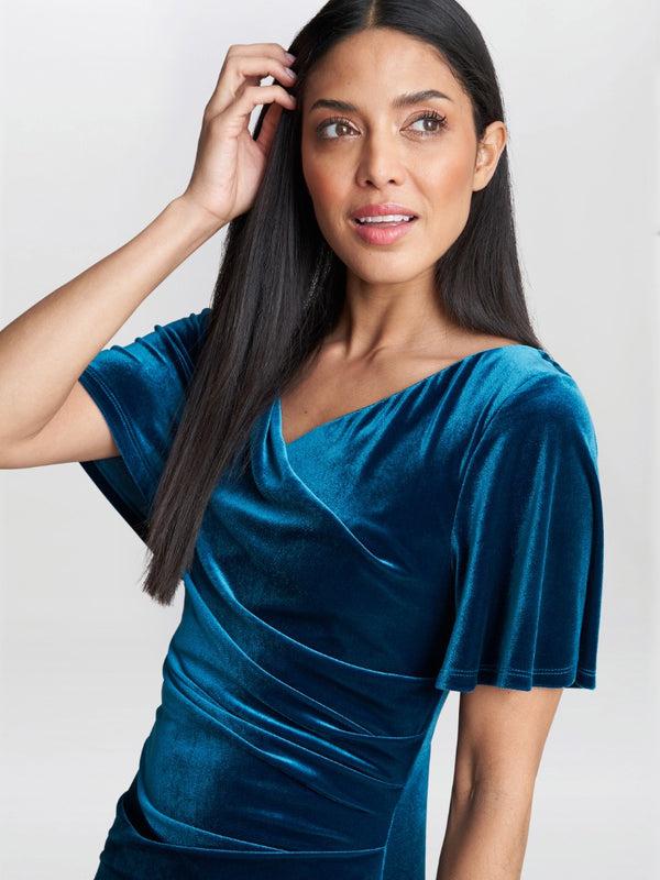 Gina Bacconi Minka Velvet Maxi Dress With Cowl Neck TEAL