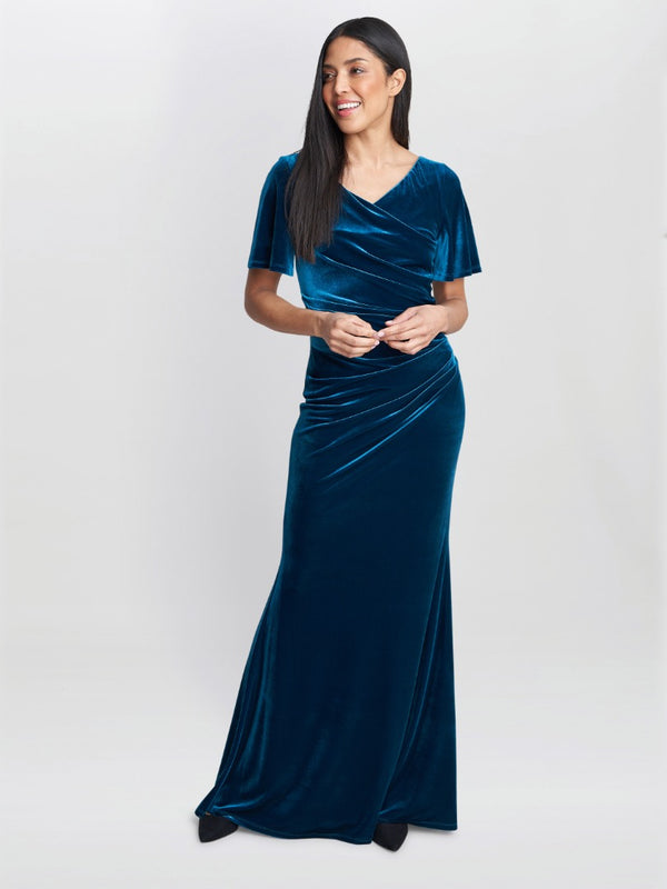 Gina Bacconi Minka Velvet Maxi Dress With Cowl Neck TEAL