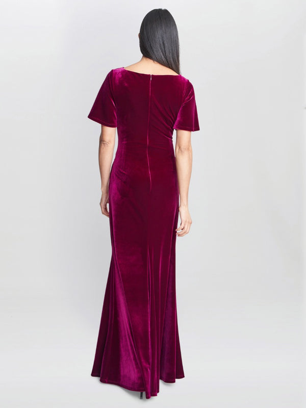 Gina Bacconi Minka Velvet Maxi Dress With Cowl Neck Wine