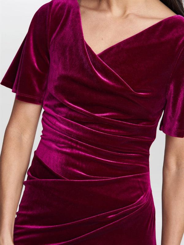 Gina Bacconi Minka Velvet Maxi Dress With Cowl Neck Wine