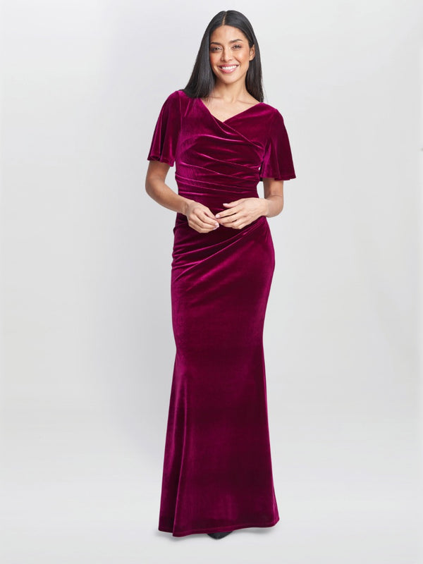 gina bacconi Minka velvet maxi dress with cowl neck Wine