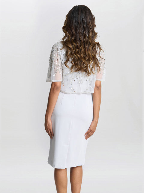 Gina Bacconi Monica Beaded Jacket With Stand Frill Neck And Butterfly Sleeve Silver Mist