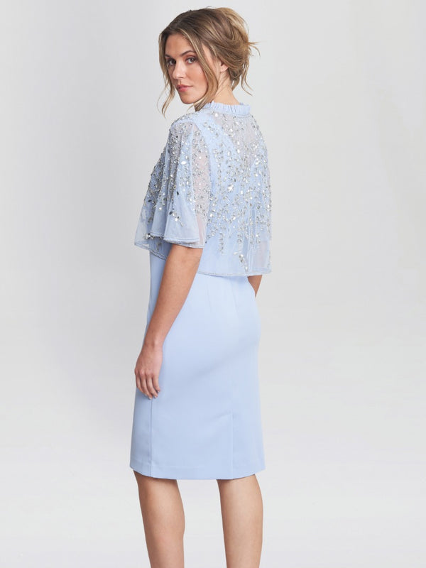 Gina Bacconi Monica Beaded Jacket With Stand Frill Neck And Butterfly Sleeve NORDIC BLUE