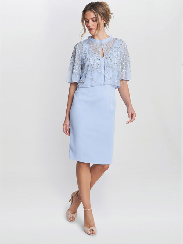 Gina Bacconi Monica Beaded Jacket With Stand Frill Neck And Butterfly Sleeve NORDIC BLUE