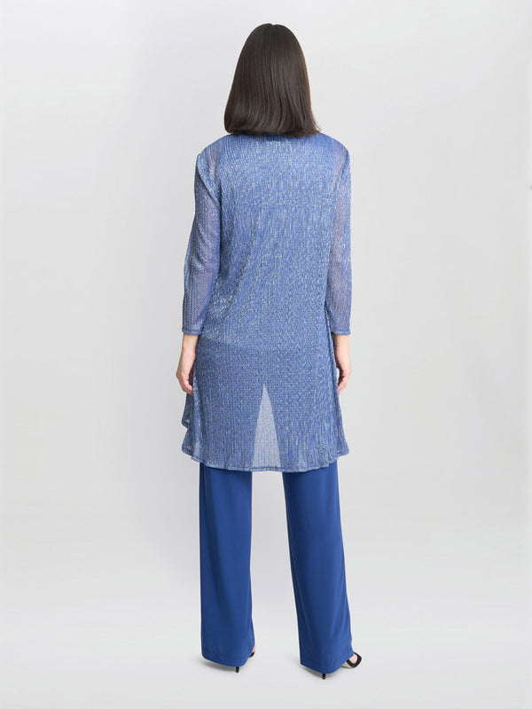 Gina Bacconi Natasha Three Piece Metallic Crinkle Trouser Suit Petrol