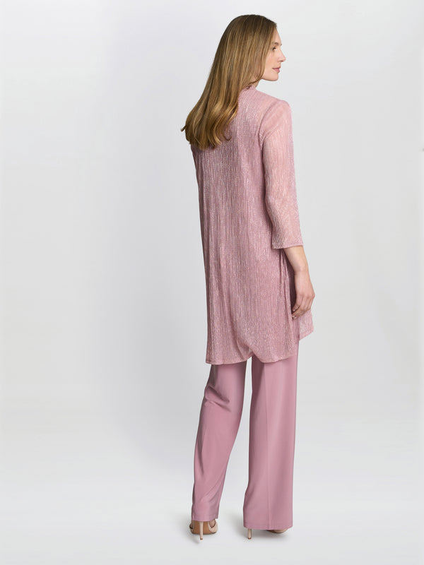 Gina Bacconi Natasha Three Piece Metallic Crinkle Trouser Suit Rose Pink