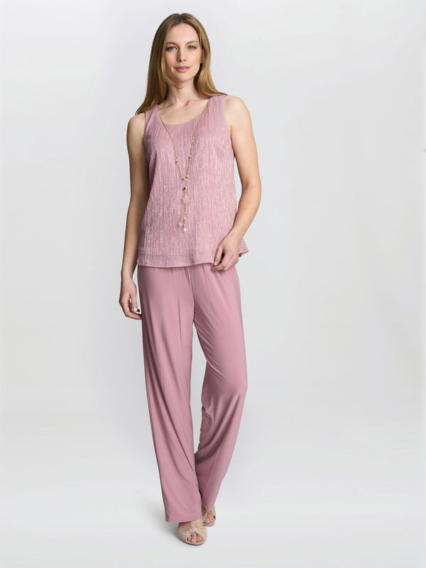 Gina Bacconi Natasha Three Piece Metallic Crinkle Trouser Suit Rose Pink