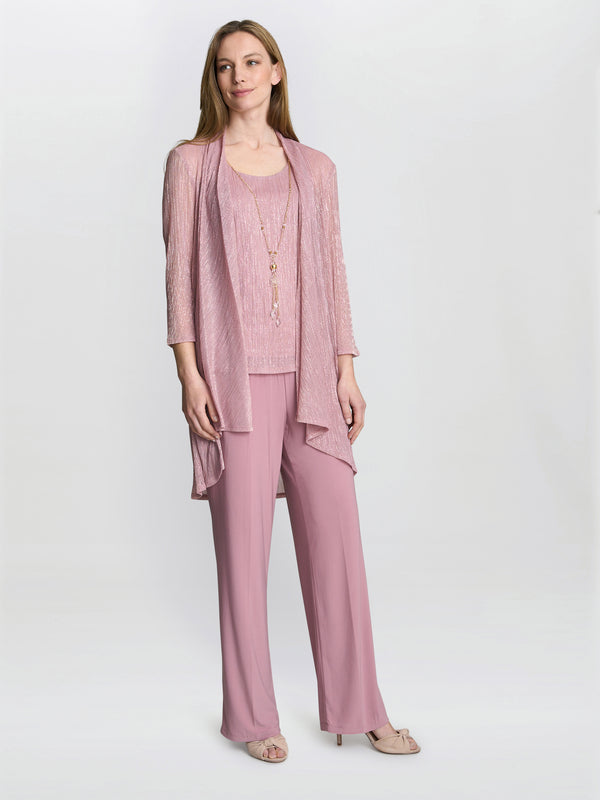 gina bacconi Natasha three piece metallic crinkle trouser suit Rose Pink