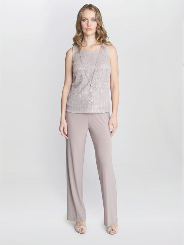 Gina Bacconi Natasha Three Piece Metallic Crinkle Trouser Suit BLUSH