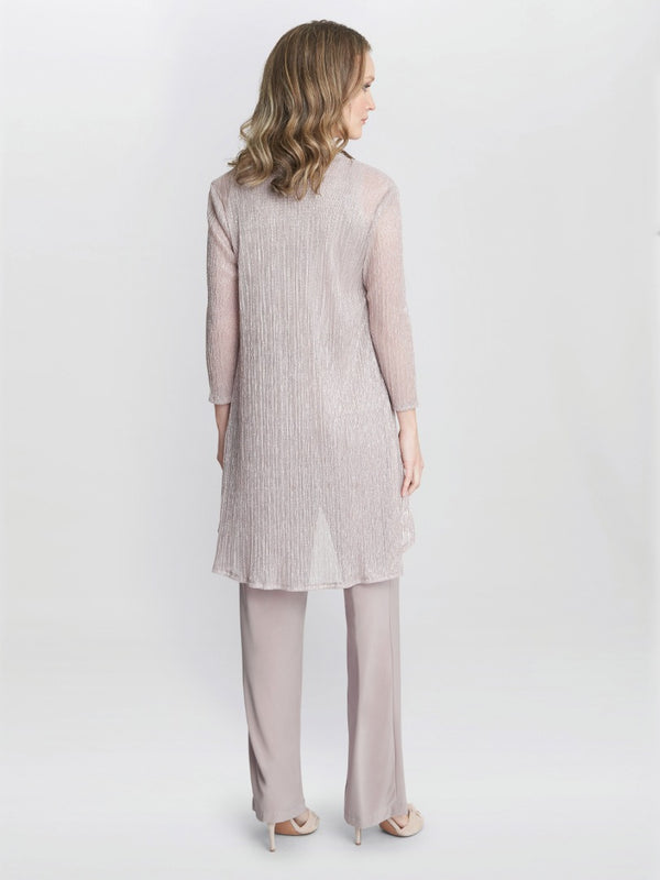 Gina Bacconi Natasha Three Piece Metallic Crinkle Trouser Suit BLUSH