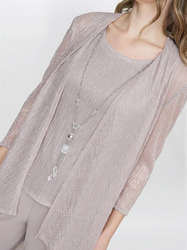Gina Bacconi Natasha Three Piece Metallic Crinkle Trouser Suit BLUSH